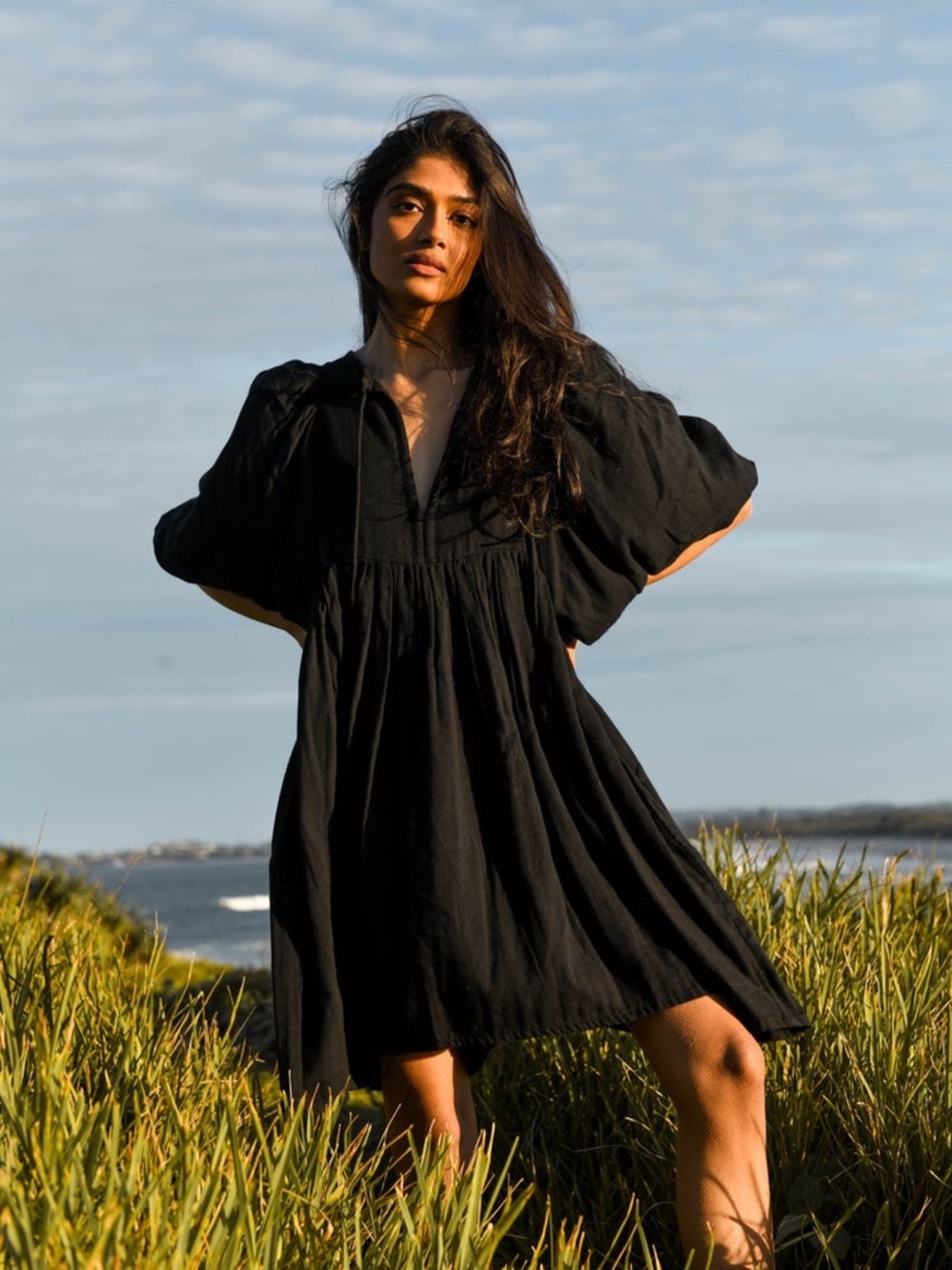 Daughters of India Kyra Mini Dress in Black Gauze Size Medium